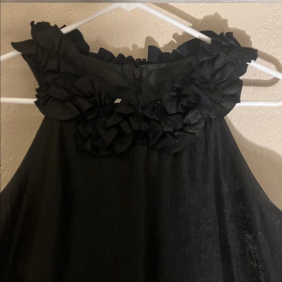 London Times Black Ruffle Neck Mini Dress - Picture 2 of 2